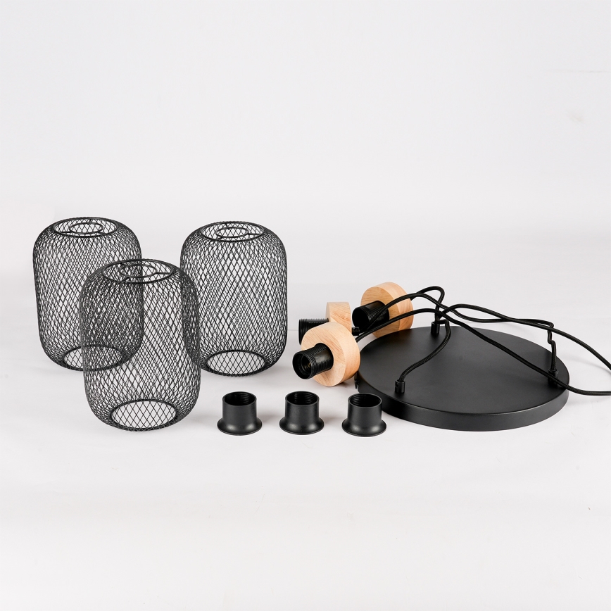 Brilagi - Luster na sajli BASKLITE 3xE27/15W/230V drvo/crna