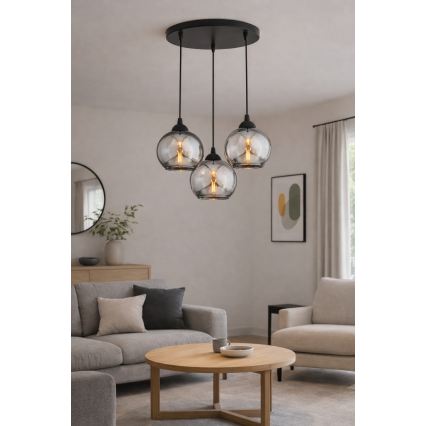 Brilagi - Luster na sajli DIOR 3xE27/60W/230V crna/dimno siva