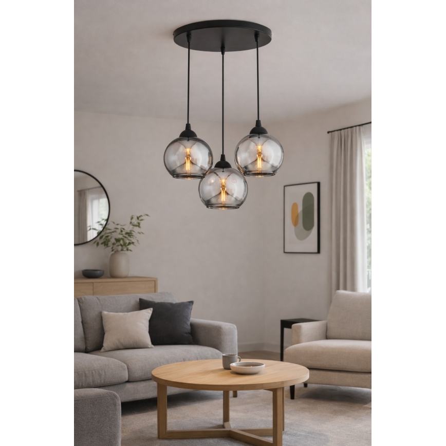 Brilagi - Luster na sajli DIOR 3xE27/60W/230V crna/dimno siva