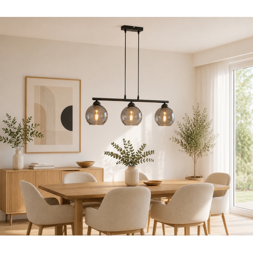 Brilagi - Luster na sajli DIOR 3xE27/60W/230V crna/zadimljeno-siva