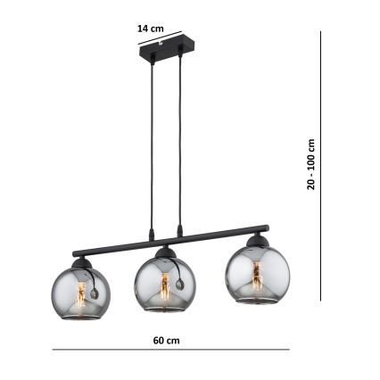 Brilagi - Luster na sajli DIOR 3xE27/60W/230V crna/zadimljeno-siva