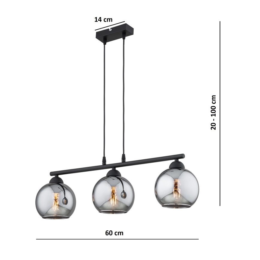 Brilagi - Luster na sajli DIOR 3xE27/60W/230V crna/zadimljeno-siva