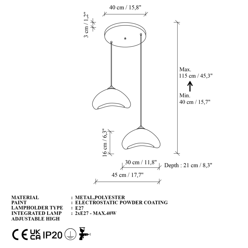 Brilagi - Luster na sajli LUNA 2xE27/40W/230V Ø 45 cm bijela