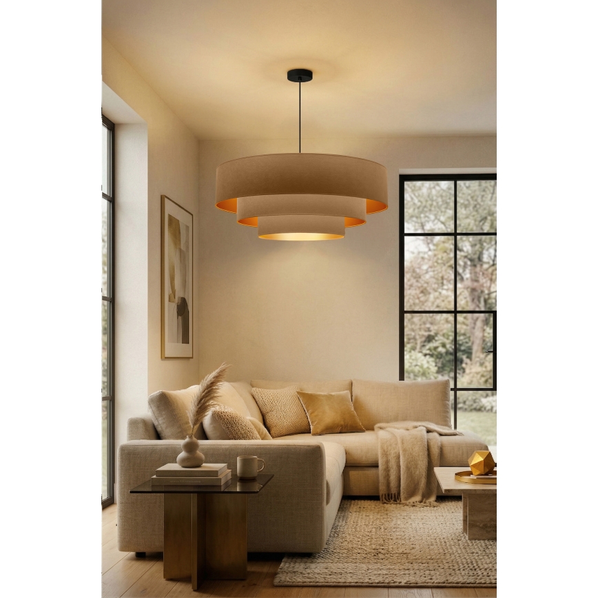 Brilagi - Luster na sajli LUNETA 3xE27/60W/230V Ø 80 cm bež/zlatna