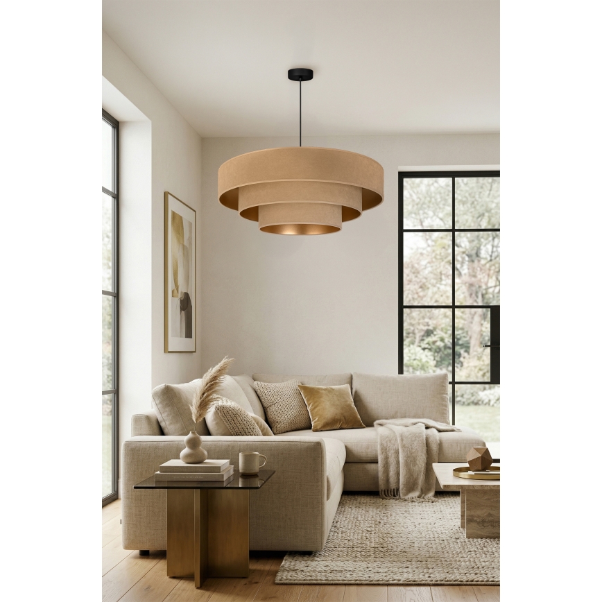 Brilagi - Luster na sajli LUNETA 3xE27/60W/230V Ø 80 cm bež/zlatna
