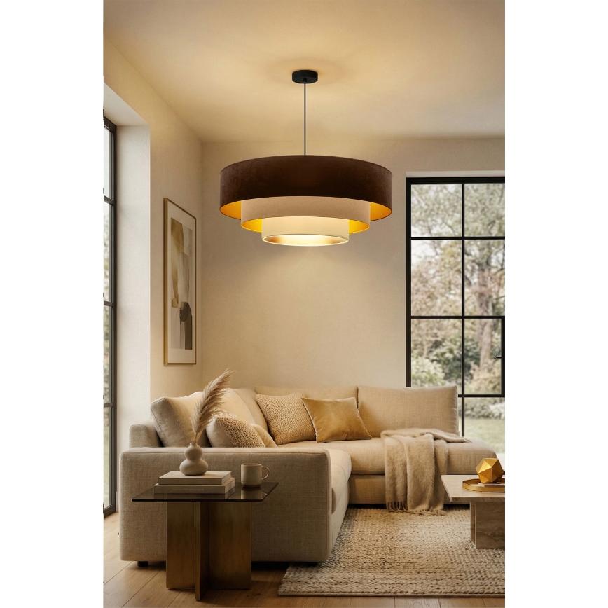 Brilagi - Luster na sajli LUNETA 3xE27/60W/230V Ø 80 cm smeđa/bež/krem