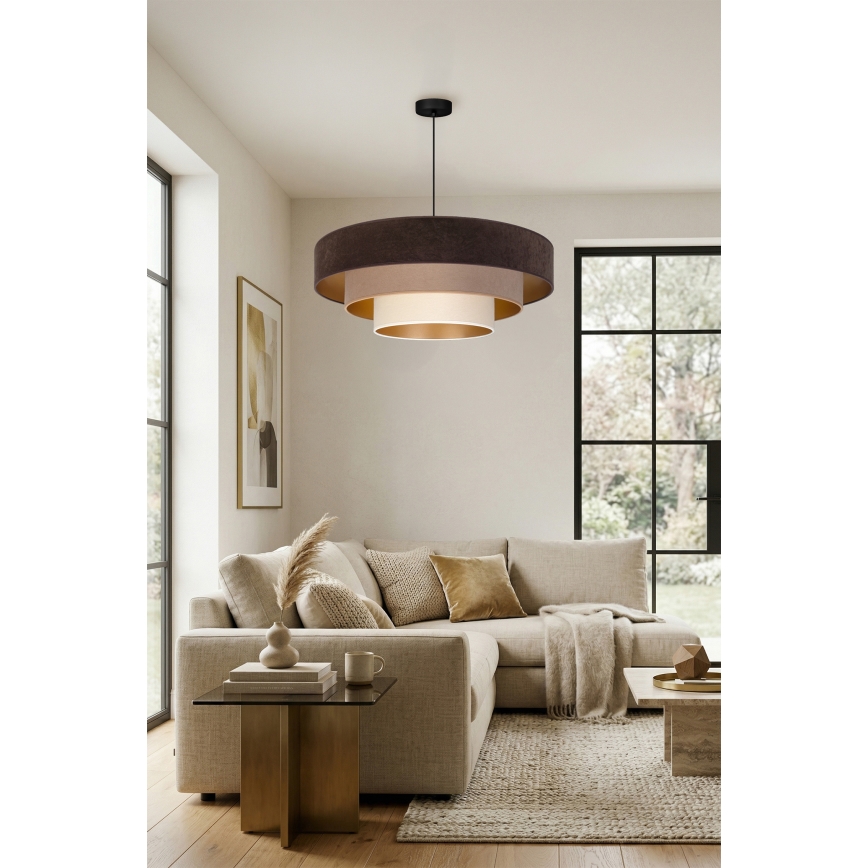 Brilagi - Luster na sajli LUNETA 3xE27/60W/230V Ø 80 cm smeđa/bež/krem
