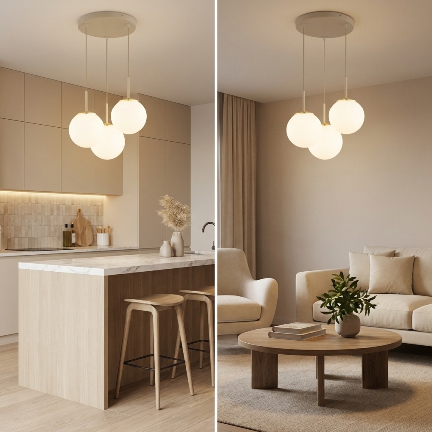 Brilagi - Luster na sajli MILO ECRU 3xE27/60W/230V bež/zlatna