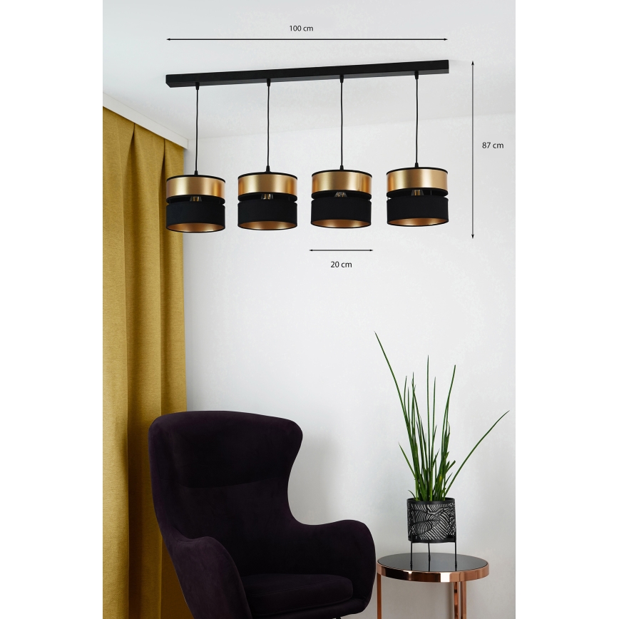 Brilagi - Luster na sajli ROYAL 4xE27/15W/230V crna/zlatna