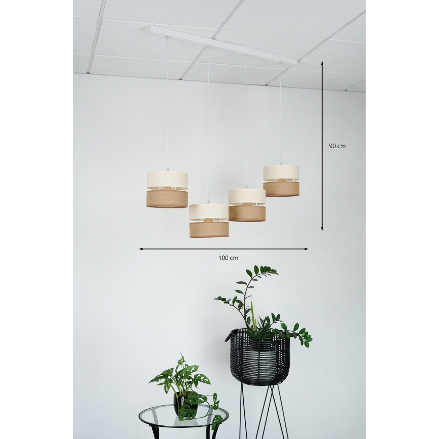 Brilagi - Luster na sajli ROYAL YUTE 4xE27/15W/230V bež/krem/bijela
