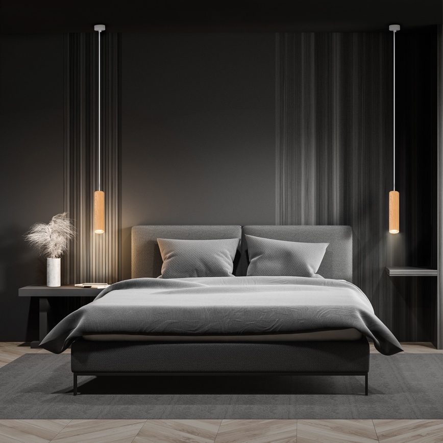 Brilagi - Luster na sajli SELE 1xGU10/30W/230V bijela/dekor hrasta
