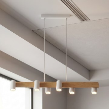 Brilagi - Luster na sajli SELE 6xGU10/30W/230V bijela/dekor hrasta