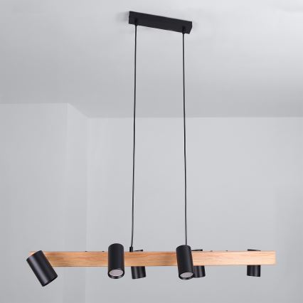 Brilagi - Luster na sajli SELE 6xGU10/30W/230V crna/dekor hrasta