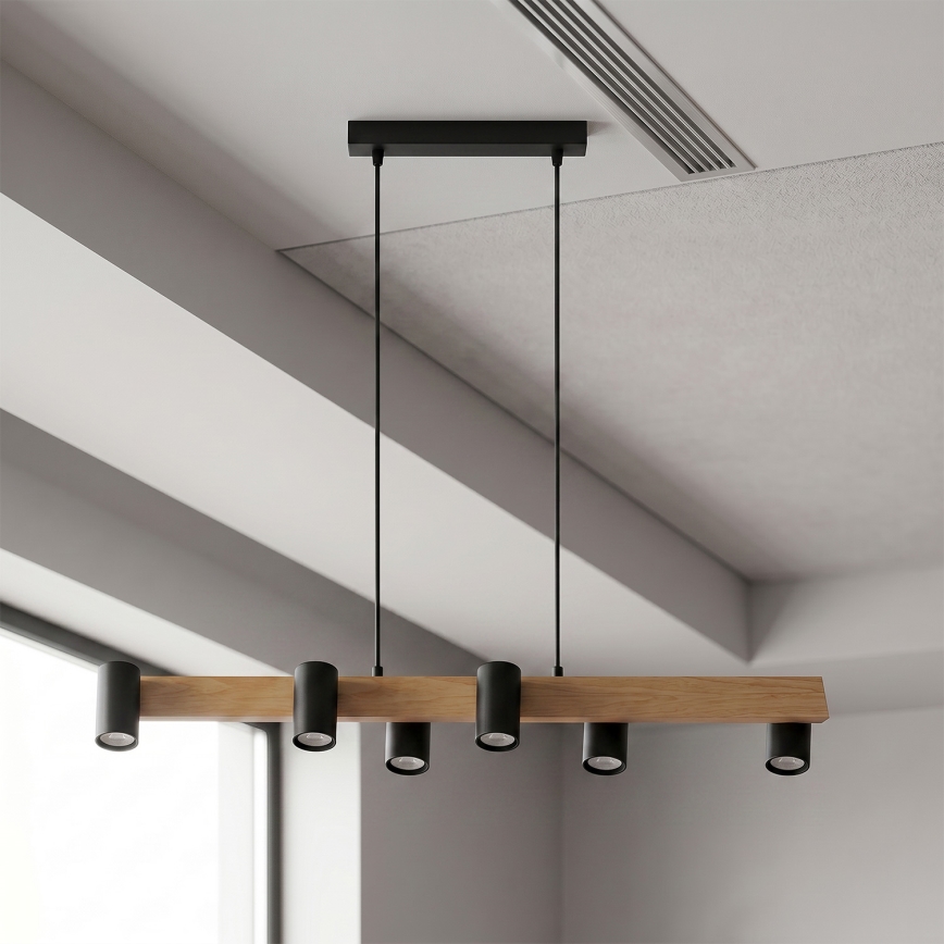 Brilagi - Luster na sajli SELE 6xGU10/30W/230V crna/dekor hrasta