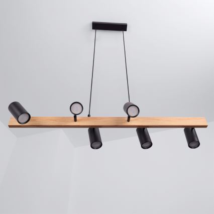 Brilagi - Luster na sajli SELE 6xGU10/30W/230V crna/dekor hrasta