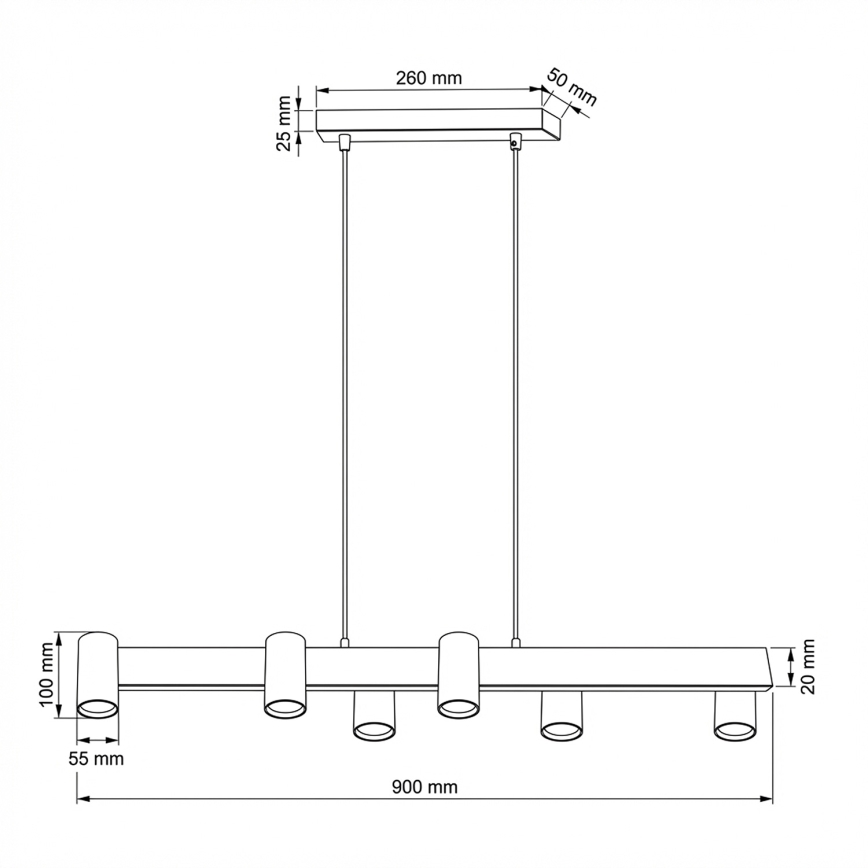 Brilagi - Luster na sajli SELE 6xGU10/30W/230V crna/dekor hrasta