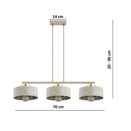 Brilagi - Luster na sajli SPRING 3xE27/60W/230V bež/zlatna