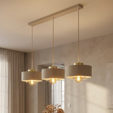 Brilagi - Luster na sajli SPRING 3xE27/60W/230V bež/zlatni
