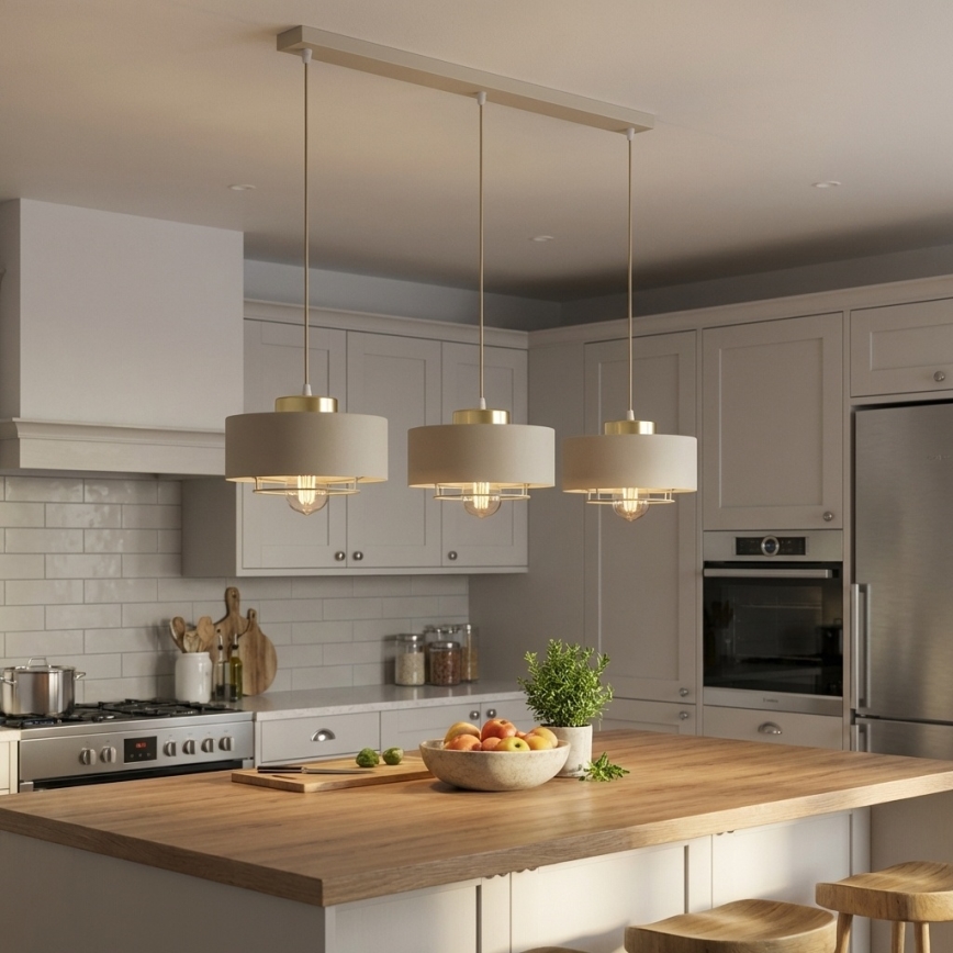 Brilagi - Luster na sajli SPRING 3xE27/60W/230V bež/zlatni