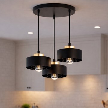 Brilagi - Luster na sajli SPRING 3xE27/60W/230V crna/zlatna