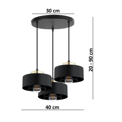Brilagi - Luster na sajli SPRING 3xE27/60W/230V crna/zlatna
