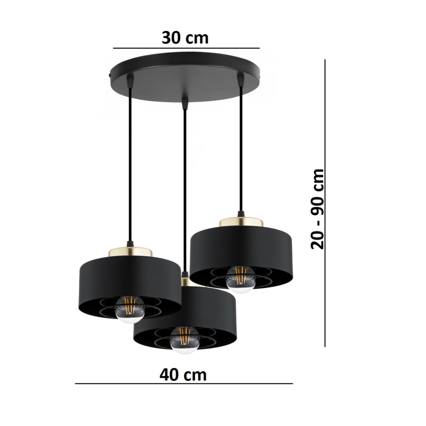 Brilagi - Luster na sajli SPRING 3xE27/60W/230V crna/zlatna
