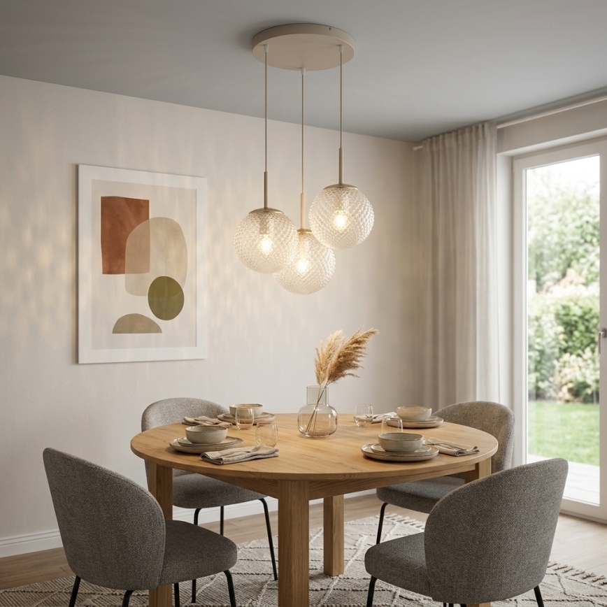 Brilagi - Luster na sajli STELLA 3xE27/60W/230V bež/zlatni