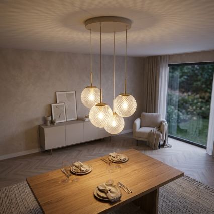 Brilagi - Luster na sajli STELLA 4xE27/60W/230V bež/zlatna
