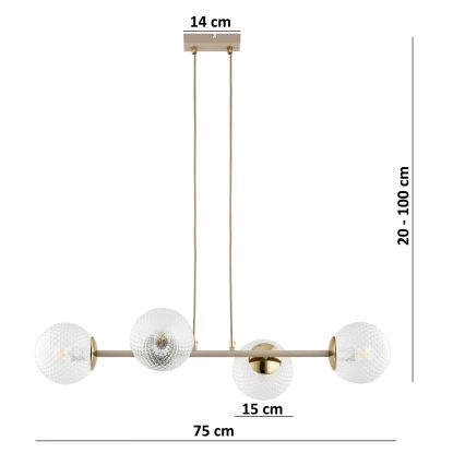 Brilagi - Luster na sajli STELLA 4xE27/60W/230V bež/zlatna