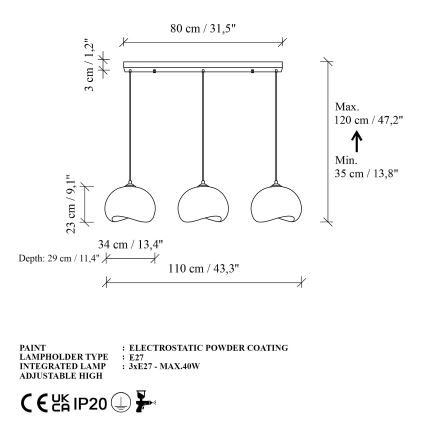 Brilagi - Luster na sajli WABI SABI 3xE27/40W/230V bijela