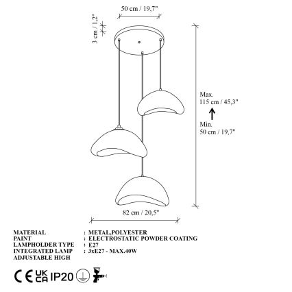 Brilagi - Luster na sajli WABI SABI 3xE27/40W/230V promjer 82 cm bijela