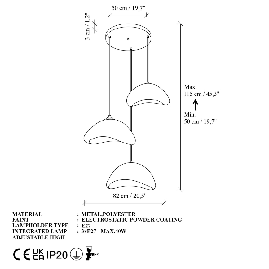 Brilagi - Luster na sajli WABI SABI 3xE27/40W/230V promjer 82 cm bijela