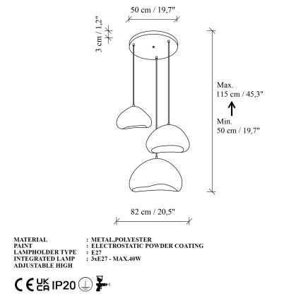 Brilagi - Luster na sajli WABI SABI 3xE27/40W/230V Ø 82 cm bijela