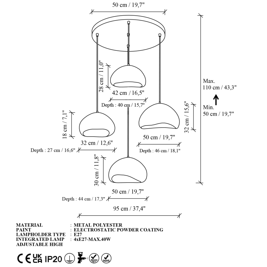 Brilagi - Luster na sajli WABI SABI 4xE27/40W/230V promjer 95 cm bijela