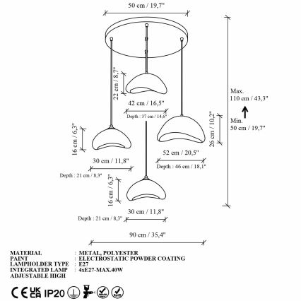 Brilagi - Luster na sajli WABI SABI 4xE27/40W/230V Ø 90 cm bijela