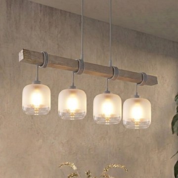 Brilagi - Luster na sajli WOOD GLASS 4xE27/60W/230V borovina/siva/bijela