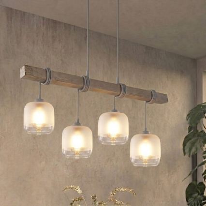 Brilagi - Luster na sajli WOOD GLASS 4xE27/60W/230V borovina/siva/bijela