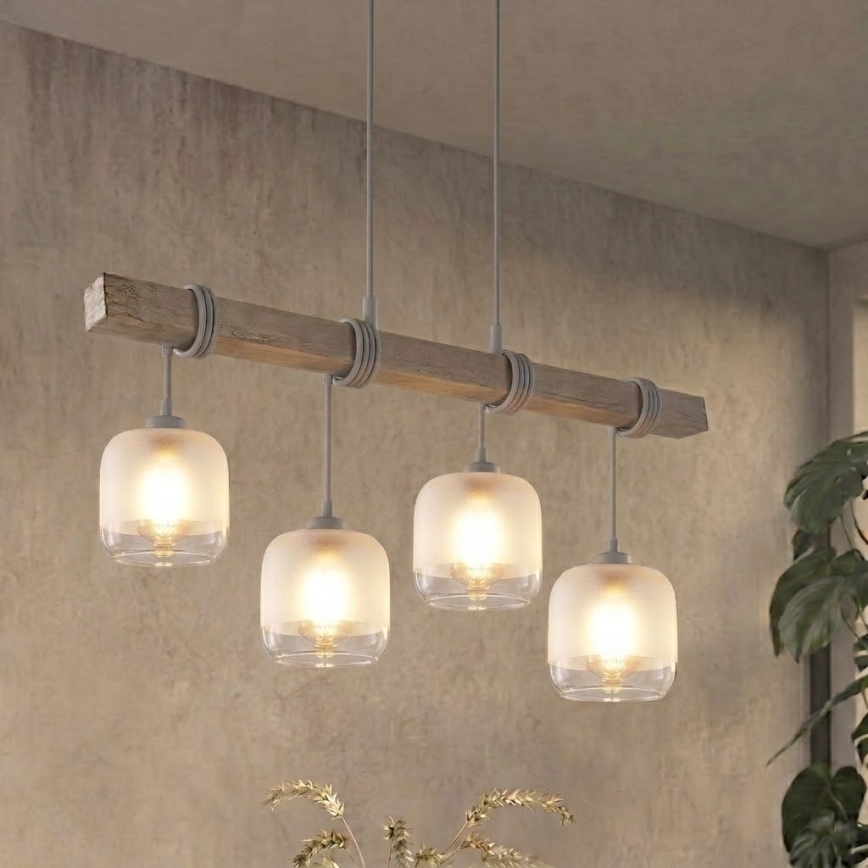 Brilagi - Luster na sajli WOOD GLASS 4xE27/60W/230V borovina/siva/bijela