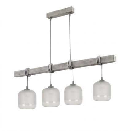 Brilagi - Luster na sajli WOOD GLASS 4xE27/60W/230V borovina/siva/bijela