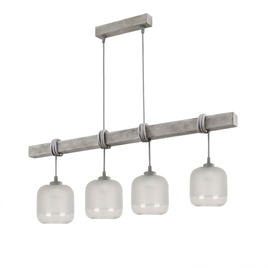 Brilagi - Luster na sajli WOOD GLASS 4xE27/60W/230V borovina/siva/bijela