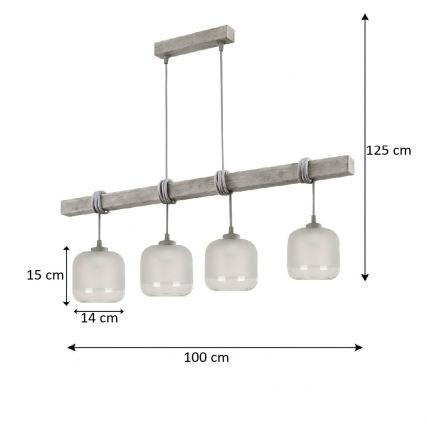 Brilagi - Luster na sajli WOOD GLASS 4xE27/60W/230V borovina/siva/bijela