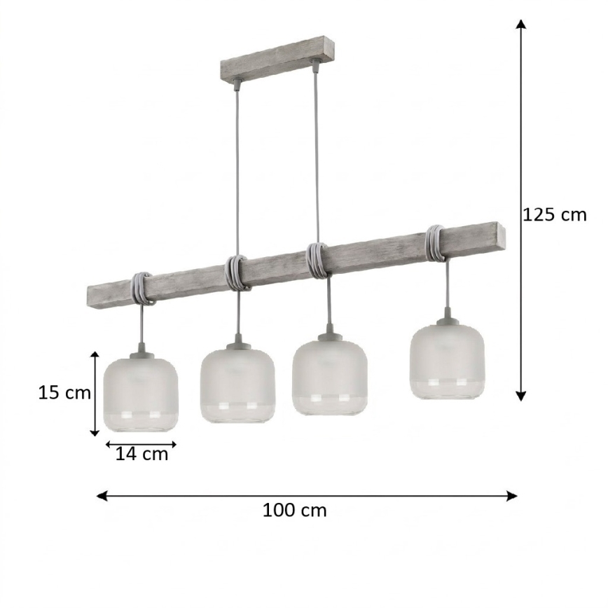 Brilagi - Luster na sajli WOOD GLASS 4xE27/60W/230V borovina/siva/bijela