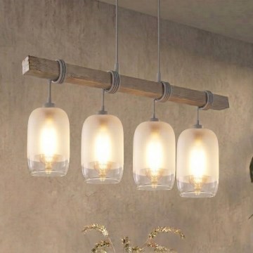 Brilagi - Luster na sajli WOOD GLASS 4xE27/60W/230V borovina/siva/bijela