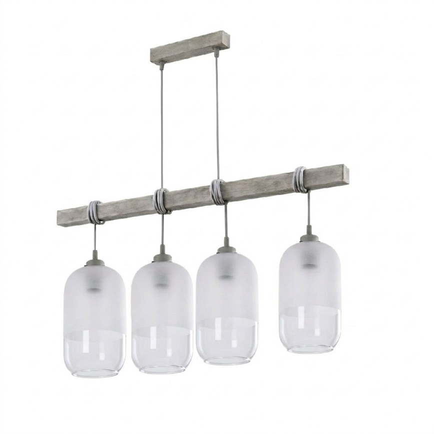 Brilagi - Luster na sajli WOOD GLASS 4xE27/60W/230V borovina/siva/bijela