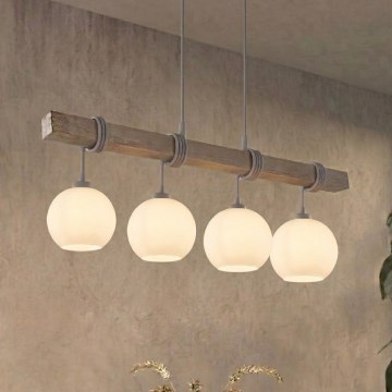 Brilagi - Luster na sajli WOOD GLASS 4xE27/60W/230V borovina/siva/bijela