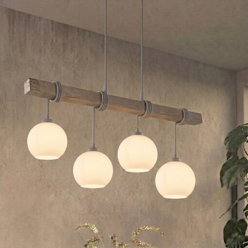Brilagi - Luster na sajli WOOD GLASS 4xE27/60W/230V borovina/siva/bijela