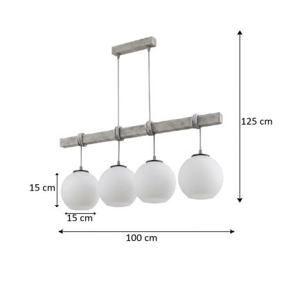 Brilagi - Luster na sajli WOOD GLASS 4xE27/60W/230V borovina/siva/bijela