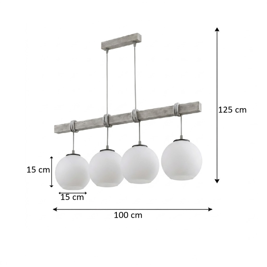 Brilagi - Luster na sajli WOOD GLASS 4xE27/60W/230V borovina/siva/bijela