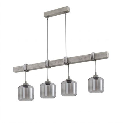 Brilagi - Luster na sajli WOOD GLASS 4xE27/60W/230V borovina/siva/dimljeno siva
