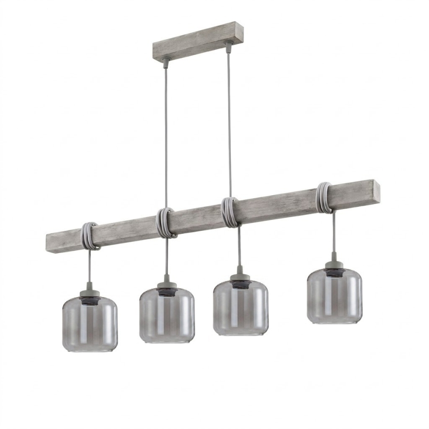 Brilagi - Luster na sajli WOOD GLASS 4xE27/60W/230V borovina/siva/dimljeno siva